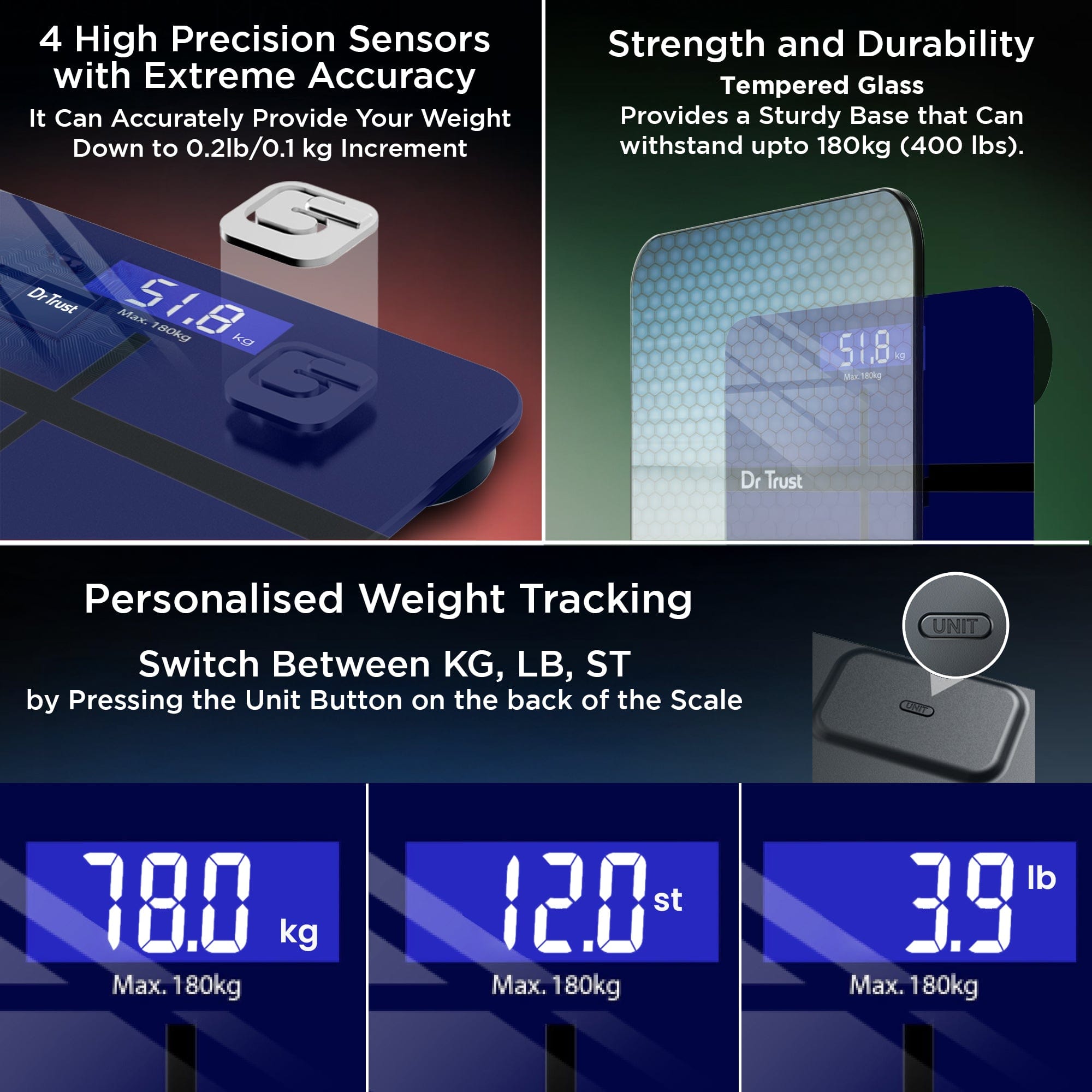 Dr Trust USA Weighing Scale not body fat Dr Trust USA Executive Rechargeable Digital Weighing Scale For Body Weight Monitoring, Personal Electronic Machine for Weight Measurements at Home - 502