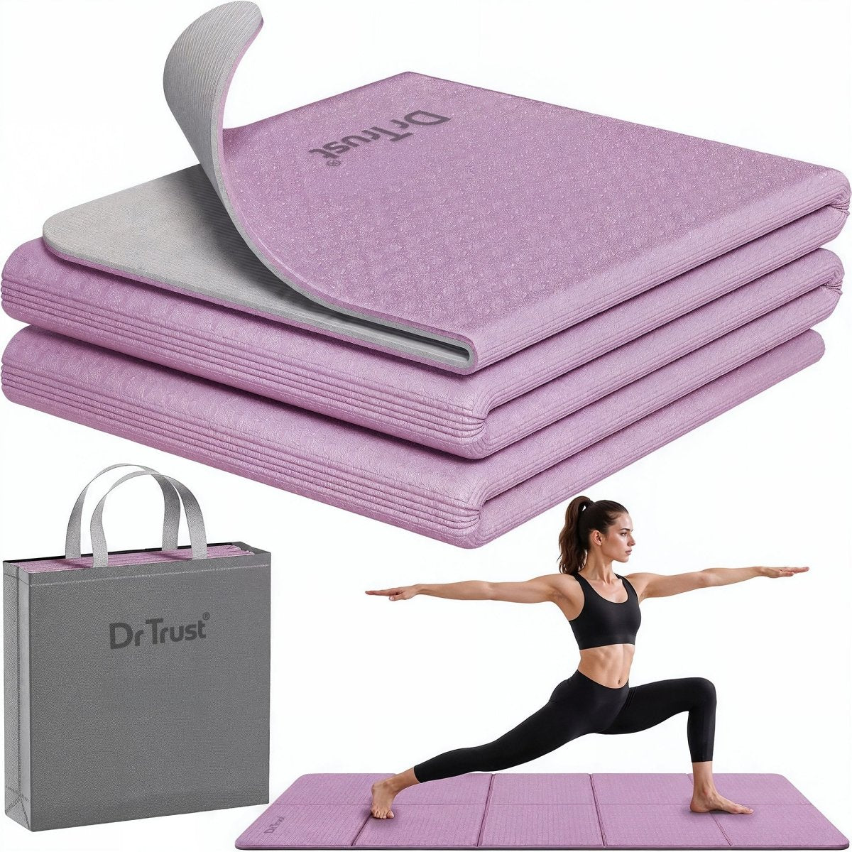Dr Trust USA Mauve Plum Foldable TPE Yoga Mat 337 Anti-Slip 6mm, Sweat-Proof & Lightweight Portable Exercise Mat for Yoga, Pilates, Meditation & Home Workouts