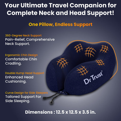 Dr Trust USA Ortho Products Dr Trust USA Neck Pillow for Travelling, Orthopedic Memory Foam Travel Airplane Head Rest Support Cushion For Adults Flights Accessories Aircraft Recommended For Neck Cervical Pain 358
