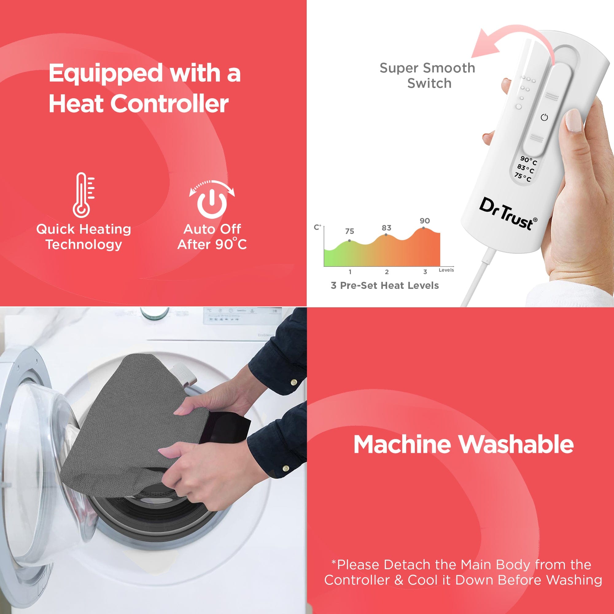 Dr Trust USA Hot Cold Dr Trust USA Orthopedic Electric Heating Pad for Muscle Pain Relief I Heat Belt Lower Back Heat Therapy I Abdominal Stomach Pain I Period Cramps I Waist Wrap With Temperature Settings I Lumbar, Shoulder & Knee Pain Management 350