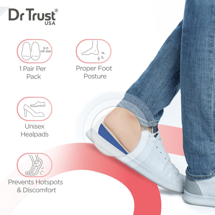 Dr Trust USA Orthopedic Heel Pads for Pain Relief from Plantar Fasciitis Spurs Heel Aggravation Gel Shoe Cups for Women Men Cushion Heel Support