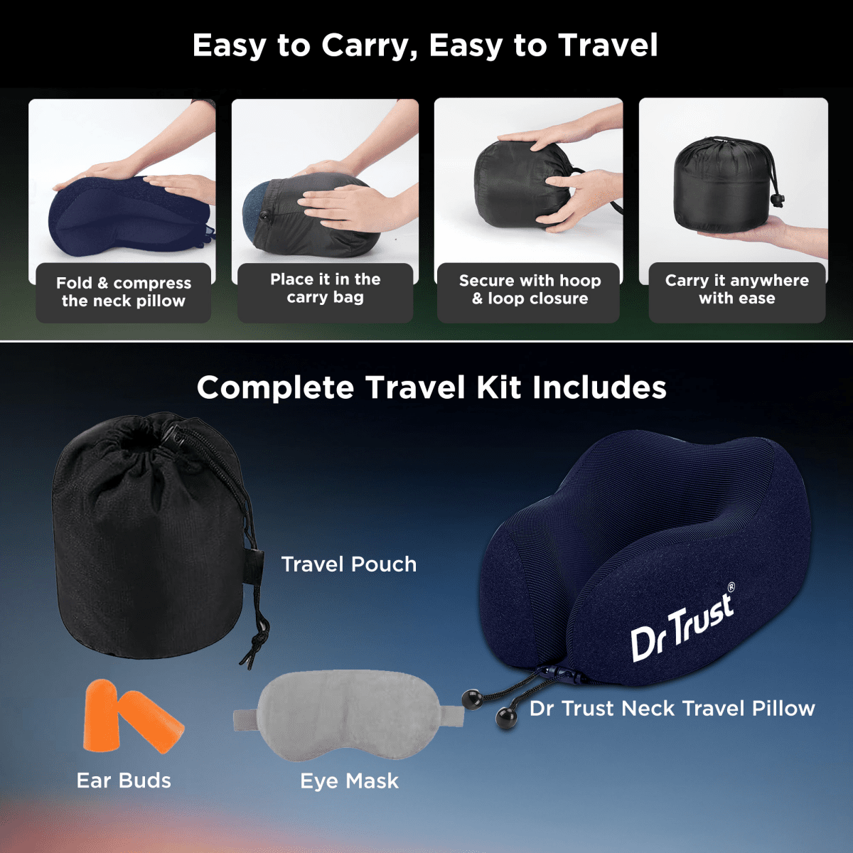 Dr Trust USA Orthopedic Memory Foam Travel Neck Pillow 358