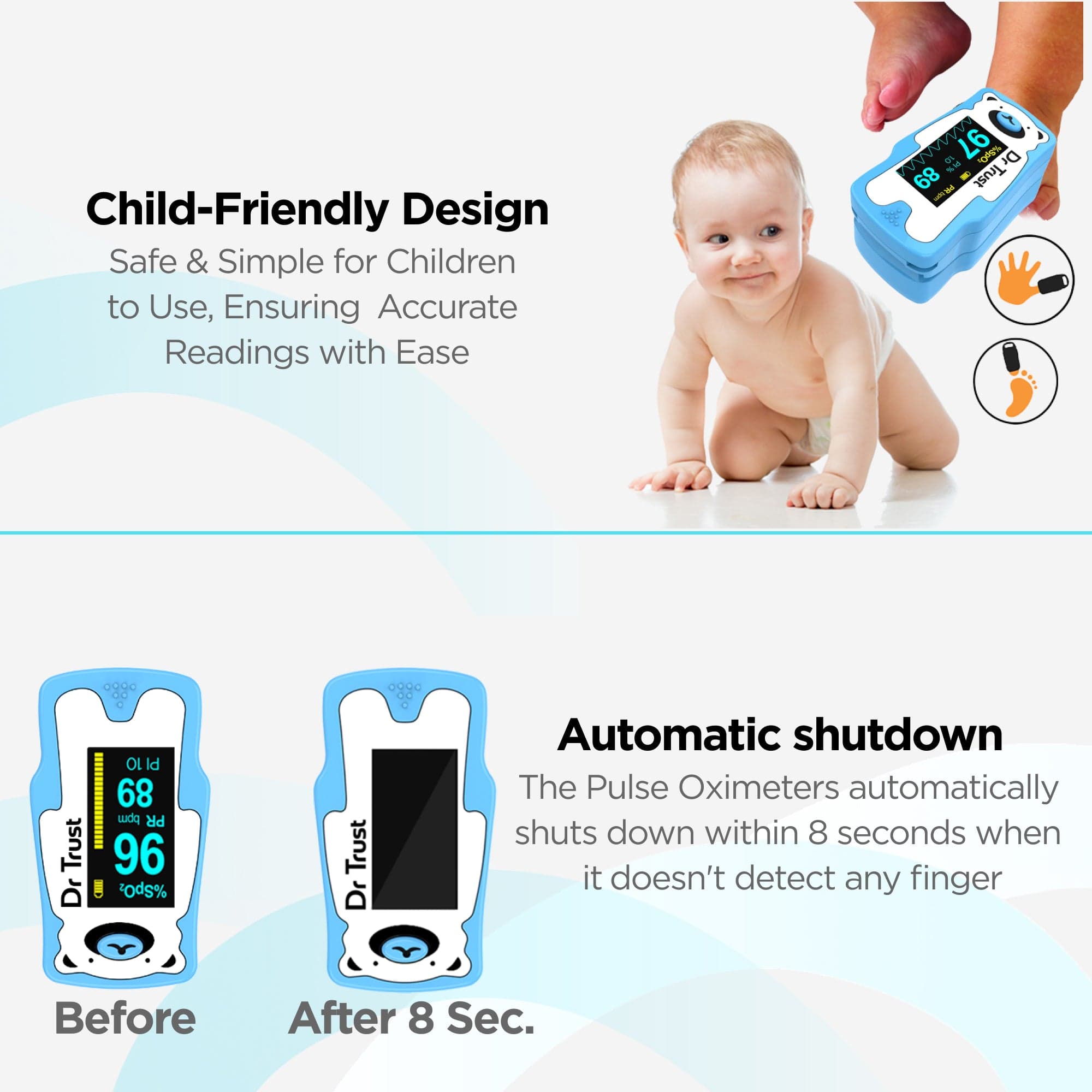 Dr Trust USA kids oxi Dr Trust USA Paediatric Finger Tip Pulse Oximeter for kids Sp02 check (Blue) 212
