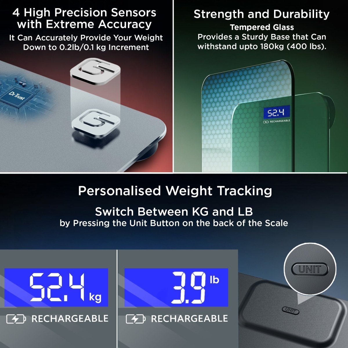 Dr Trust USA Platinum Rechargeable Personal Weighing Scale 501