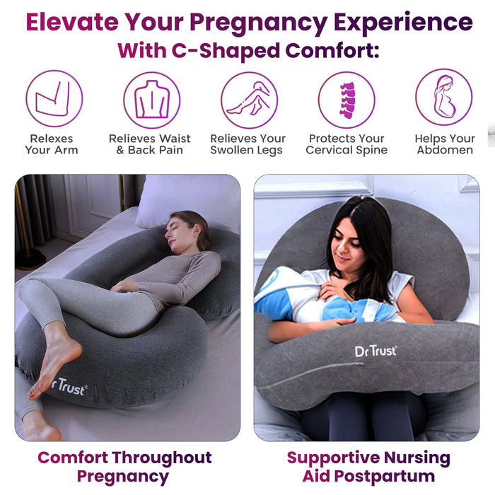 Dr Trust USA pregnancy pillow Dr Trust USA Pregnancy Pillow for Pregnant Women to Sleep, C Shape Full Body Maternity Pillow/ Cushion for Sleeping, Sitting, Belly Support, Back Pain Relief, and Baby Nursing - 362 (Pack of 1)