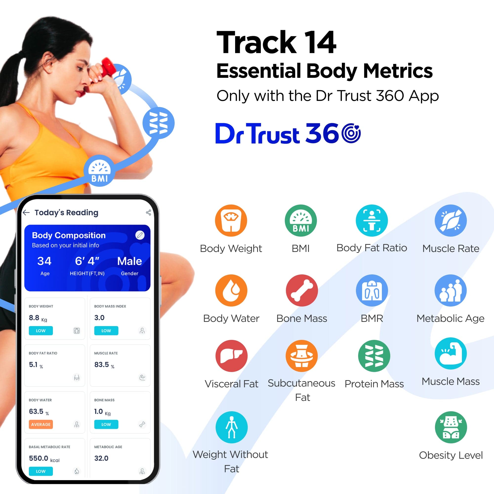Dr Trust USA Weighing Scale Dr Trust USA Smart Body Fat and Body Composition Rechargeable Scale Analyser for Body Weight 505
