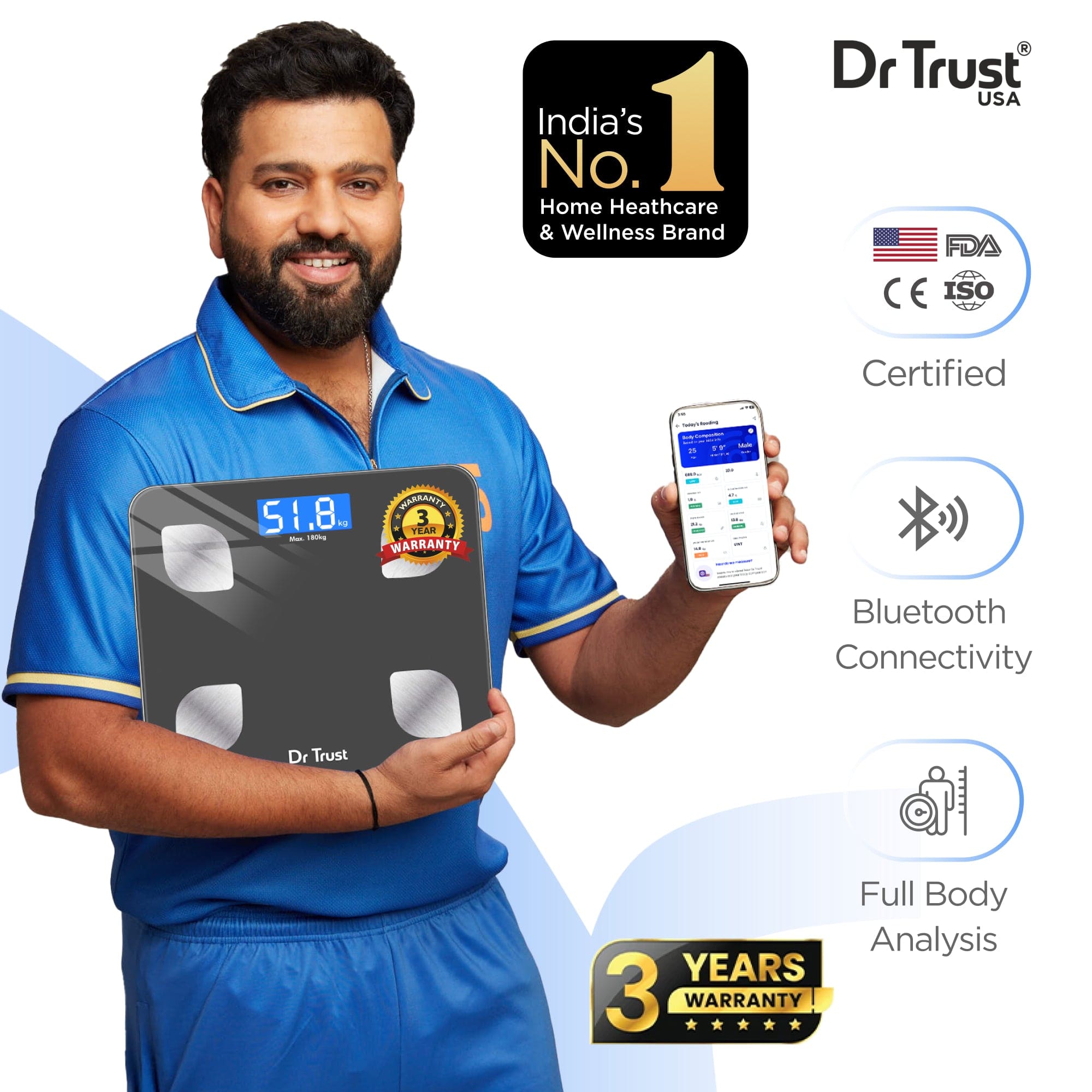 Dr Trust USA Weighing Scale Dr Trust USA Smart Body Fat and Body Composition Rechargeable Scale Analyser for Body Weight 505