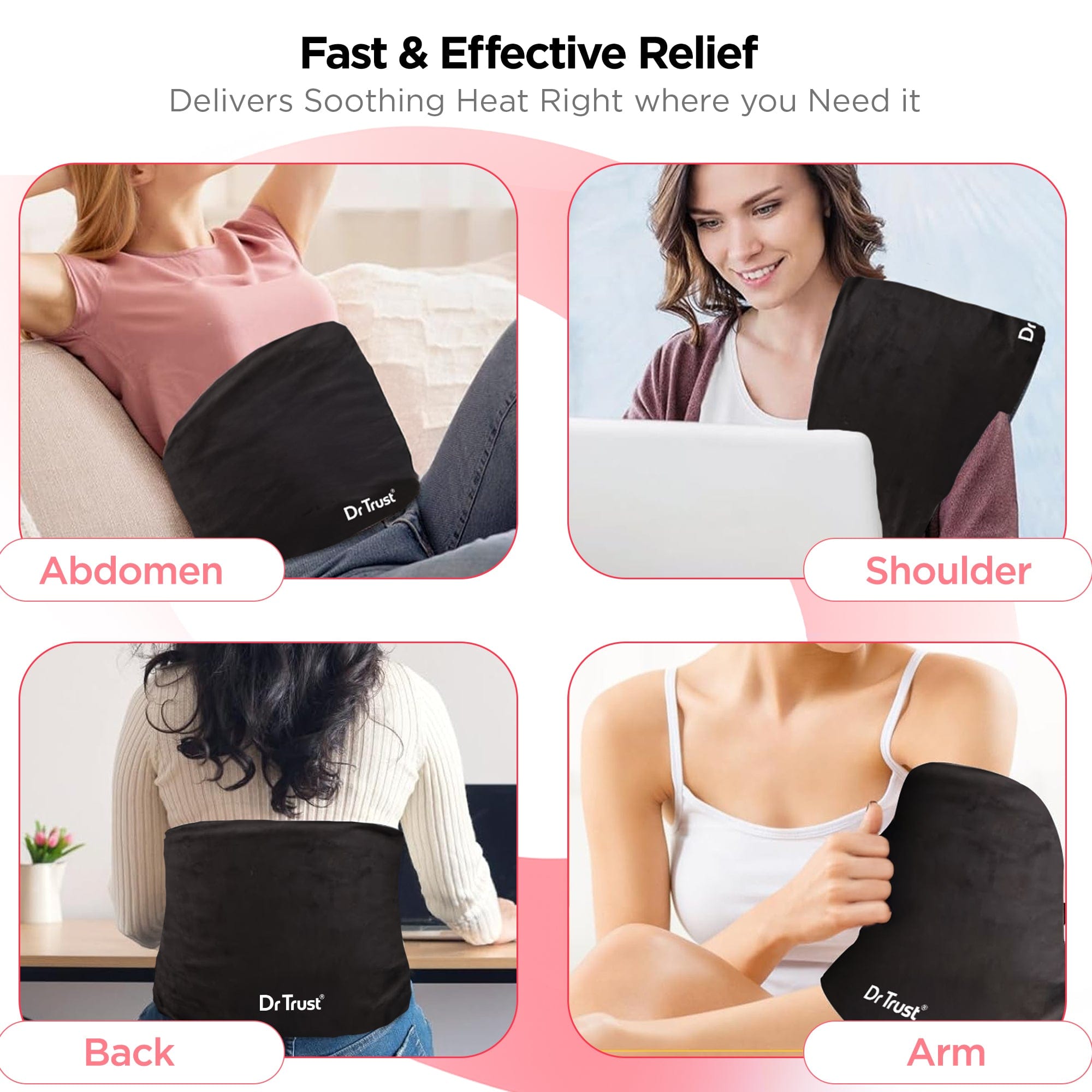 Dr Trust USA Hot Cold Dr Trust USA VelvetTherm Orthopedic Electric Heating Pad 388, With Dual Thermostat Safety & Overheat Protection, Soft Heat Belt For Quick Full-Body, Joints, Back, Neck, Legs, Shoulder, Menstruation Cramps & Period Pain Relief
