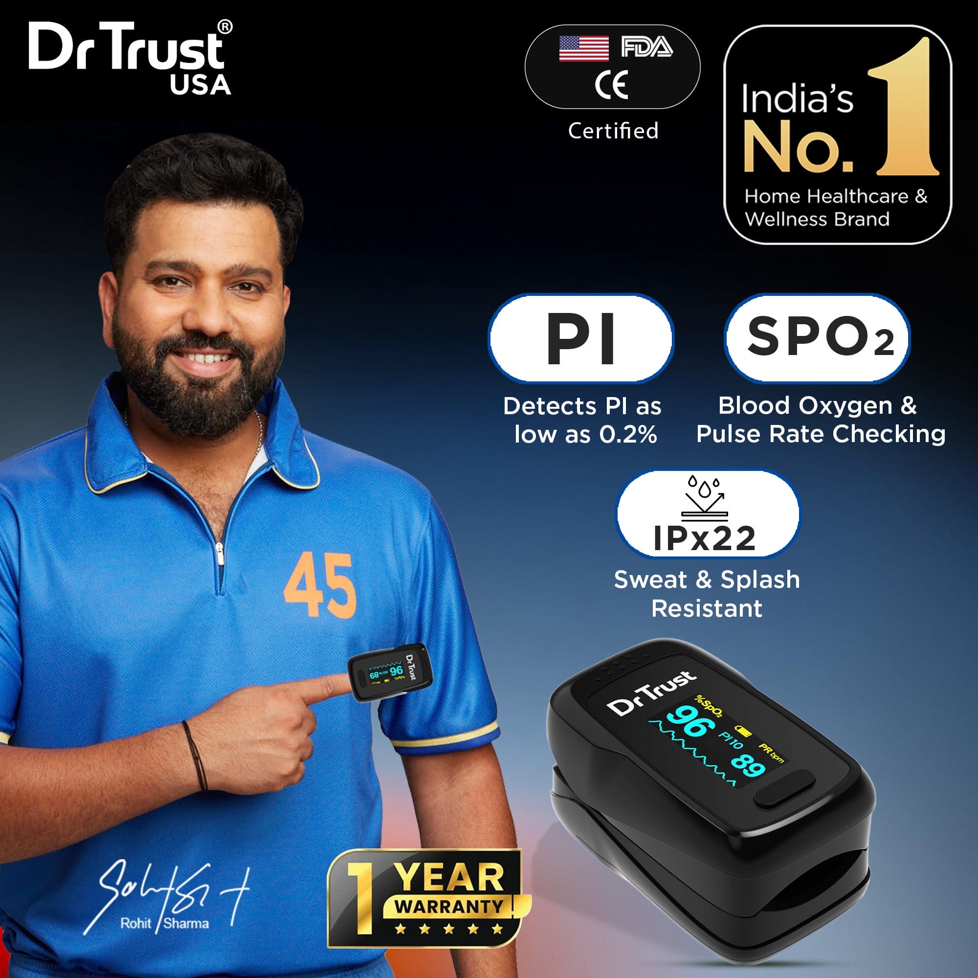 Dr Trust USA Pulse oximeter Dr Trust USA Vital Pulse Oximeter, SPO2 Meter Fingertip Blood Oxygen Saturation Monitor, Blood Oxygen Meter Finger Oximeter Finger with Pulse 219