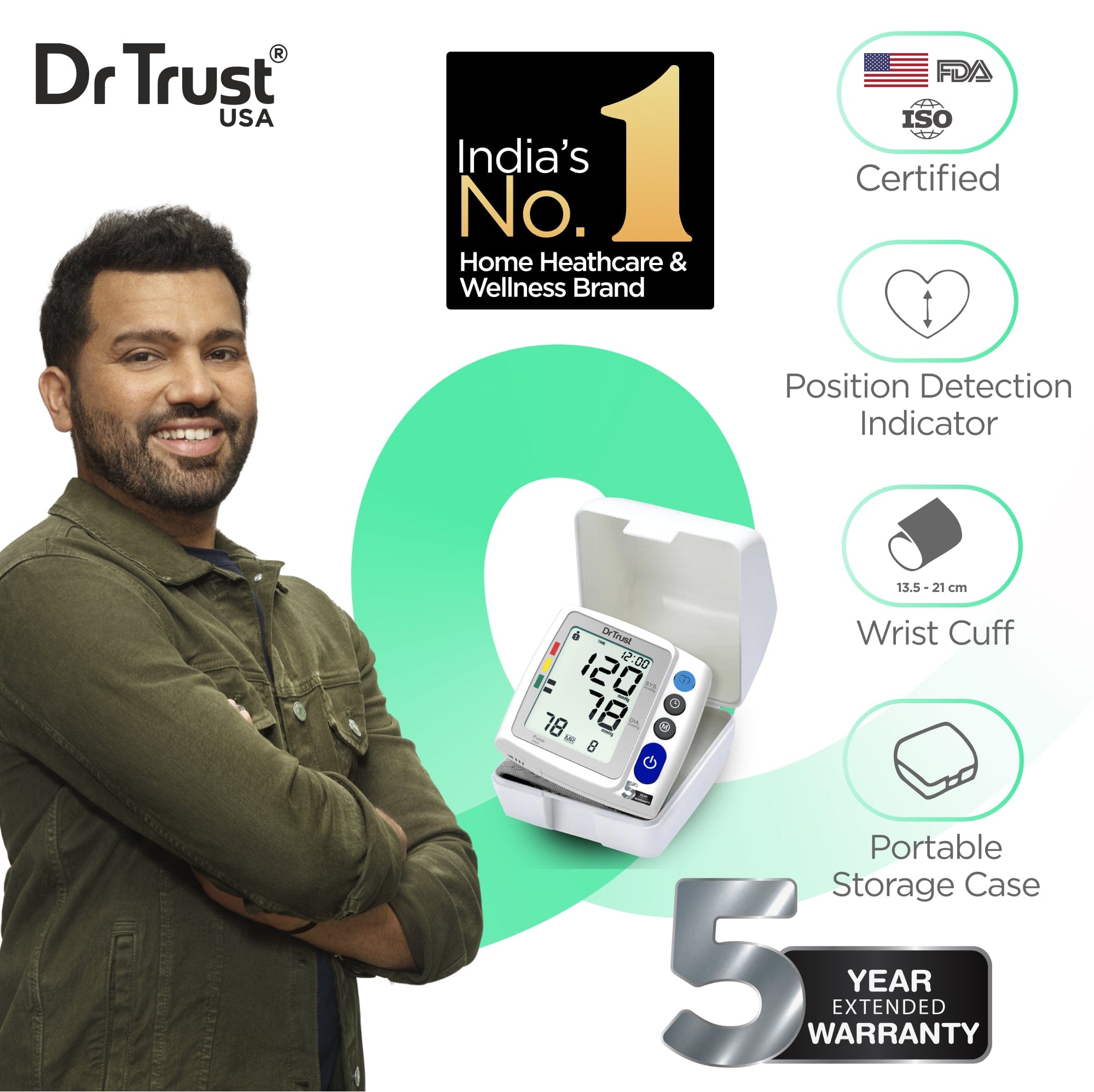 Dr Trust USA Blood Pressure Monitor Dr Trust USA Digital Wrist Blood Pressure Monitoring Machine with Adjustable Cuff Accurate Automatic BP Testing Watch Monitor with Large Display For Easy Use - 125