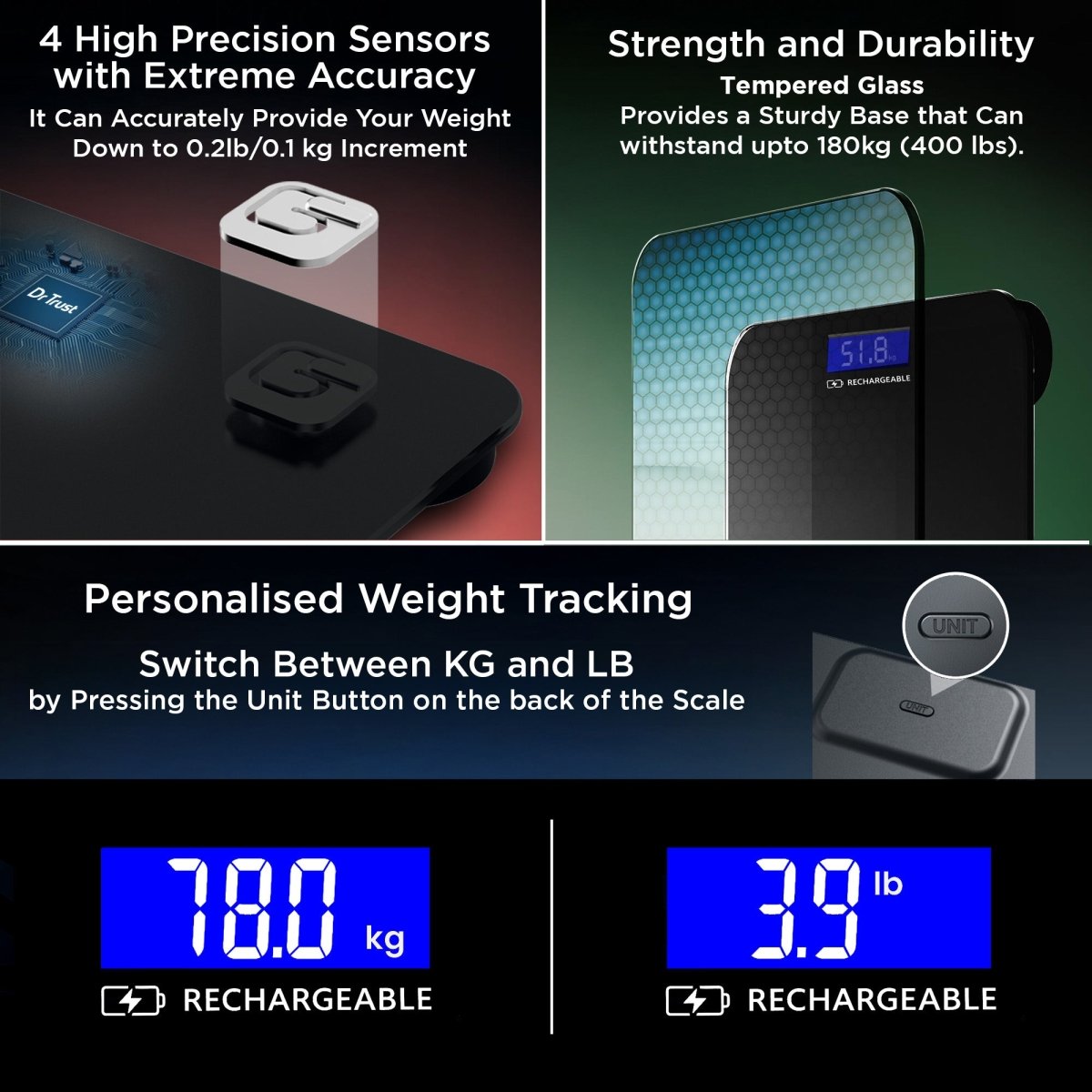 Dr Trust USA Zen Rechargeable Personal Scale 503