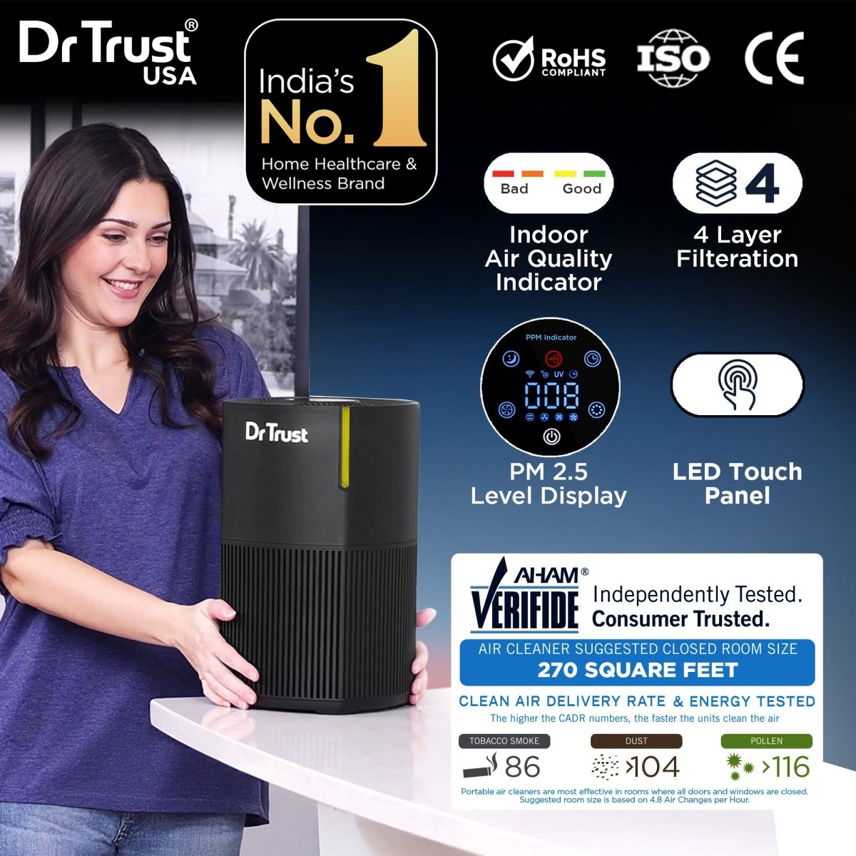 Dr Trust USA Zurich Home Air Purifier 908 (Black)