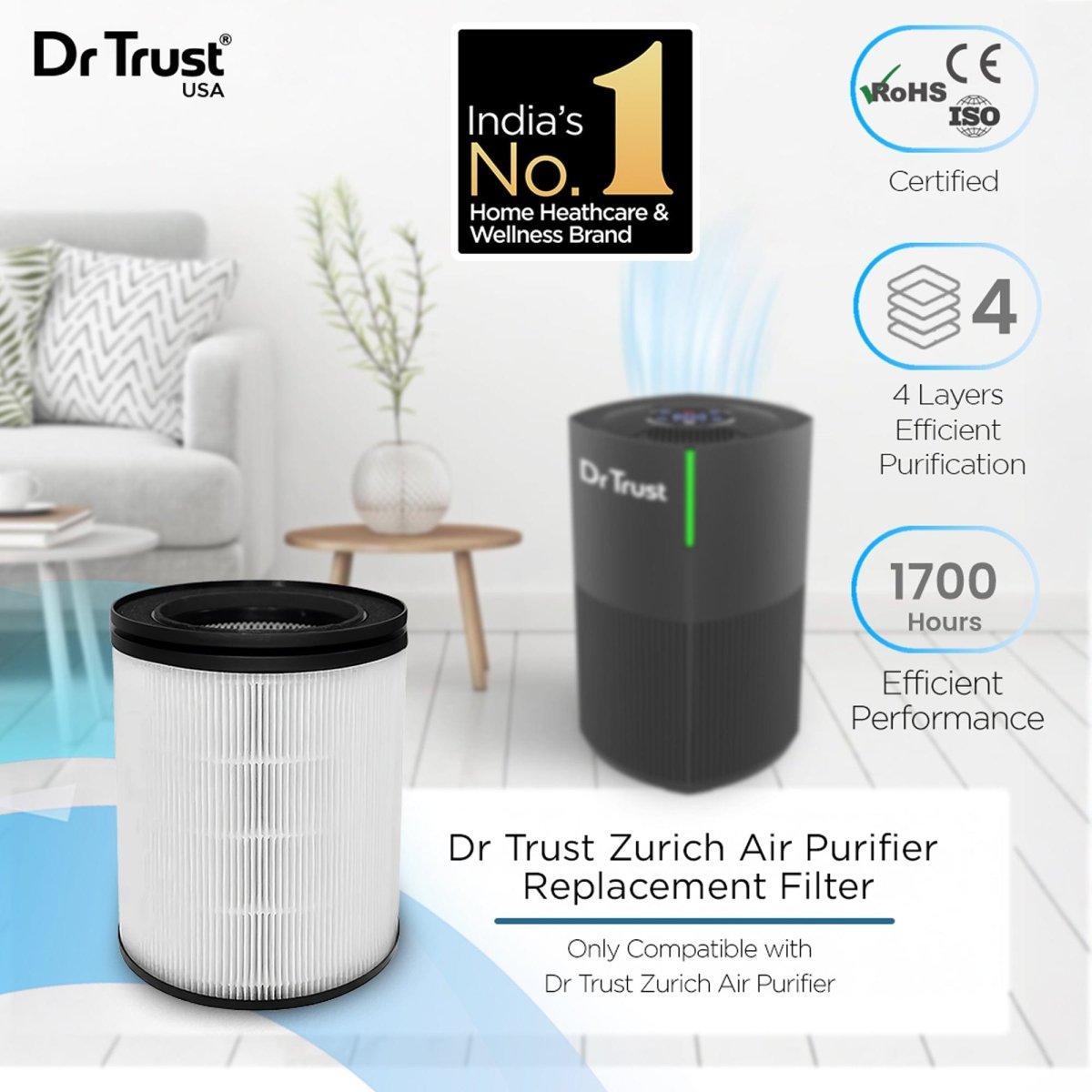 Dr Trust Zurich Air Purifier Replacement Filter Accessory 910