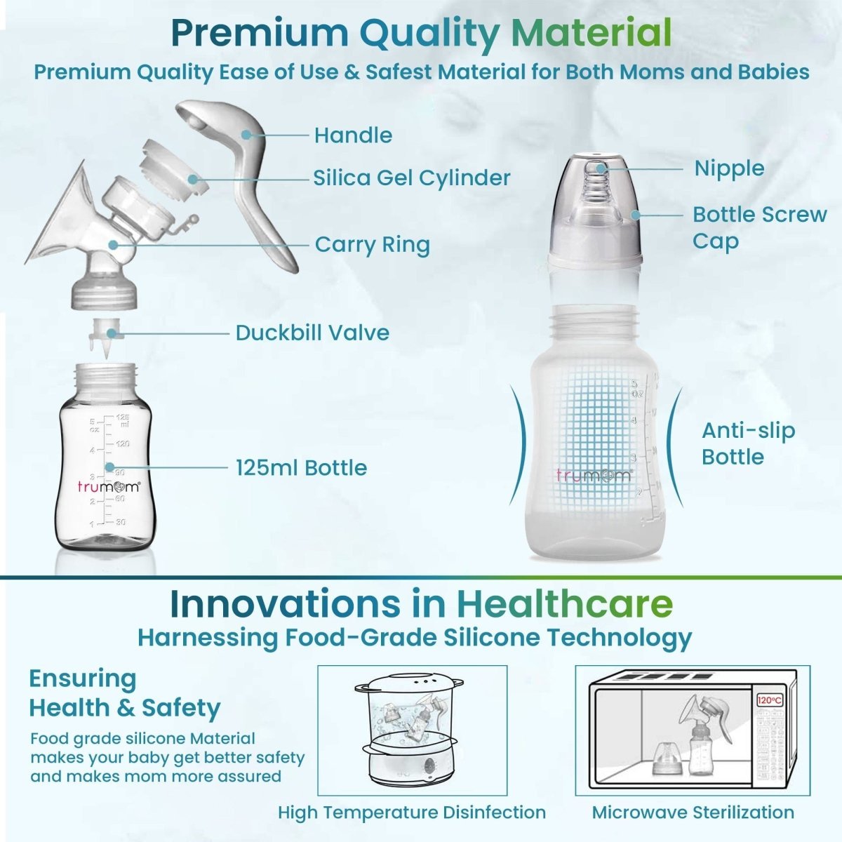 Trumom USA Manual Breast Pump 6004 (Blue)