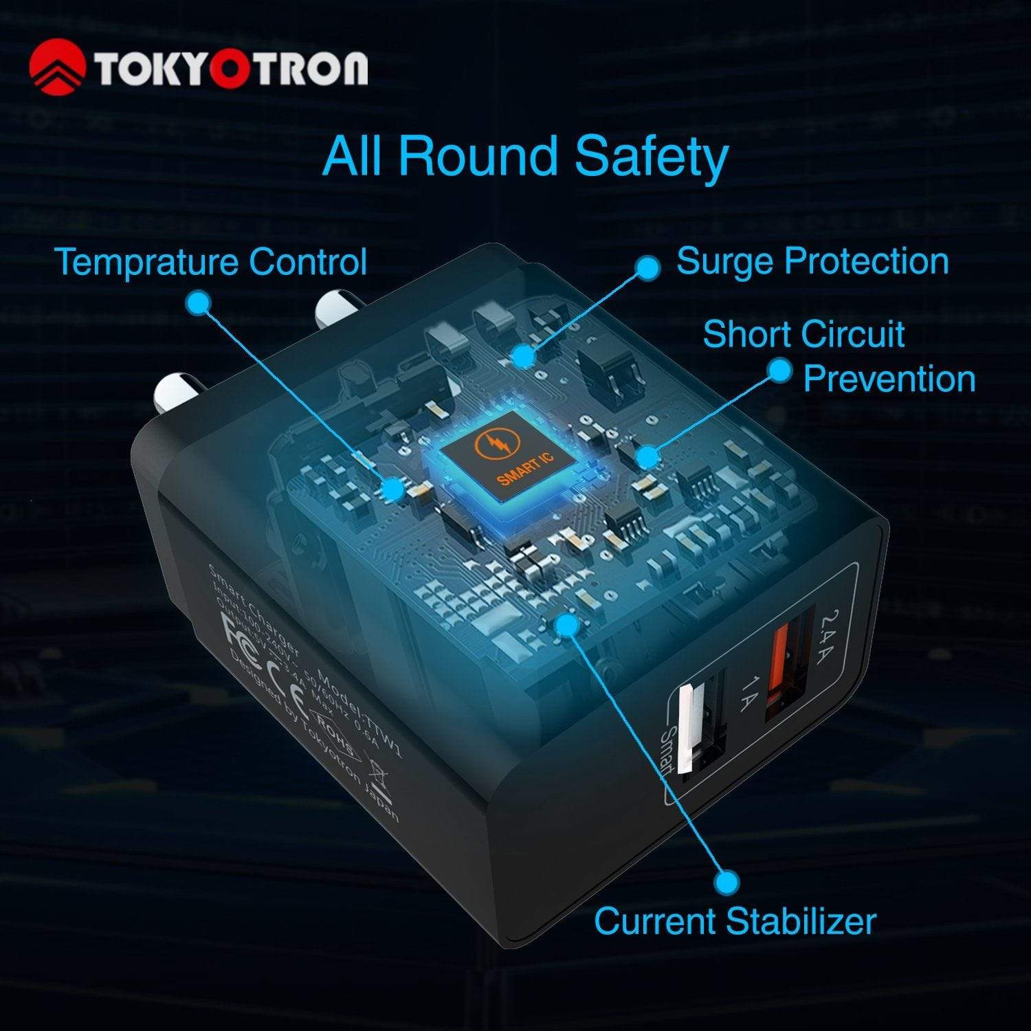 Tokyotron 2 port USB Wall Charger for Mobile | Dr Trust.