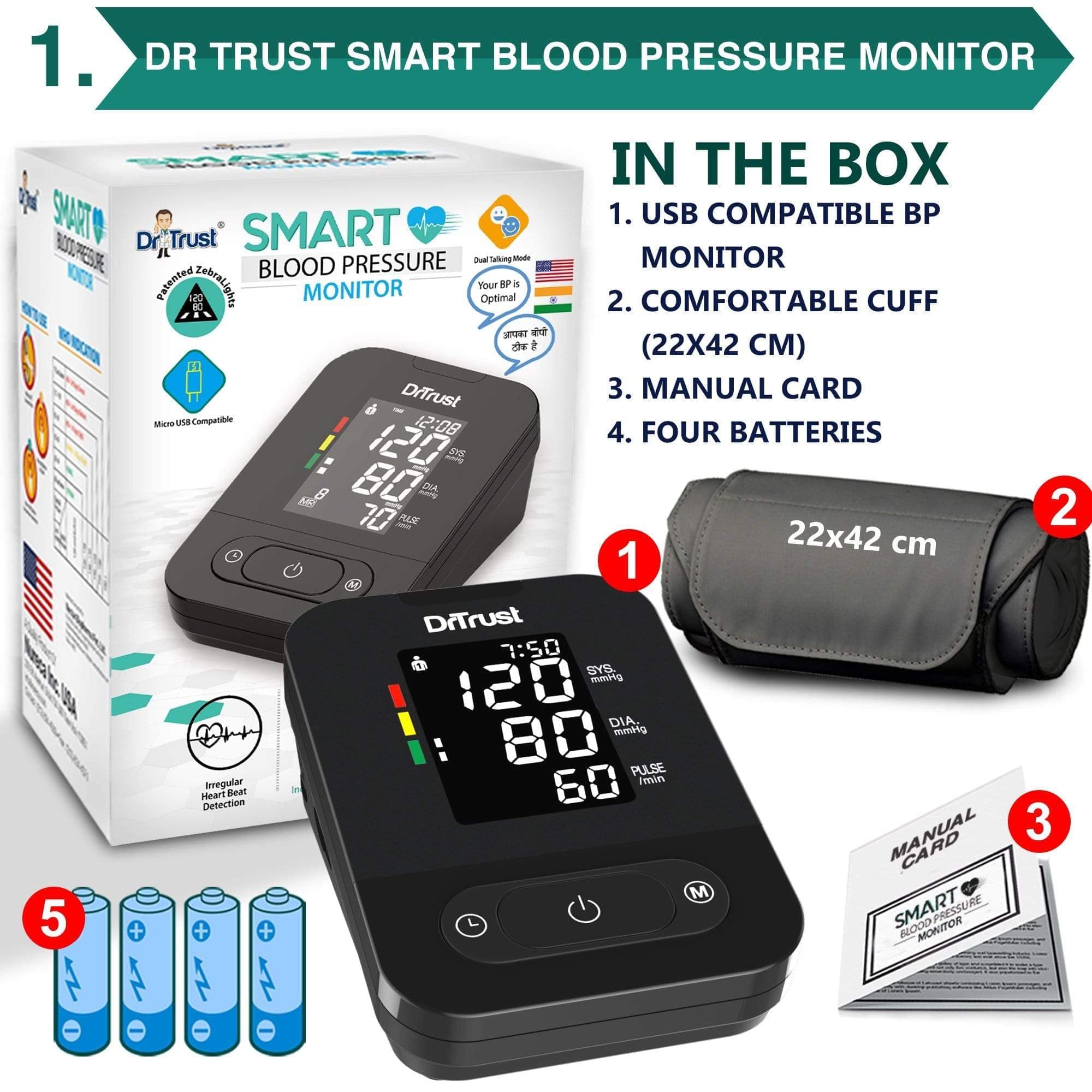 Dr Trust USA Smart BP Machine 101 + Glucose Blood Sugar Testing 9001 with 10 strips | Dr Trust.