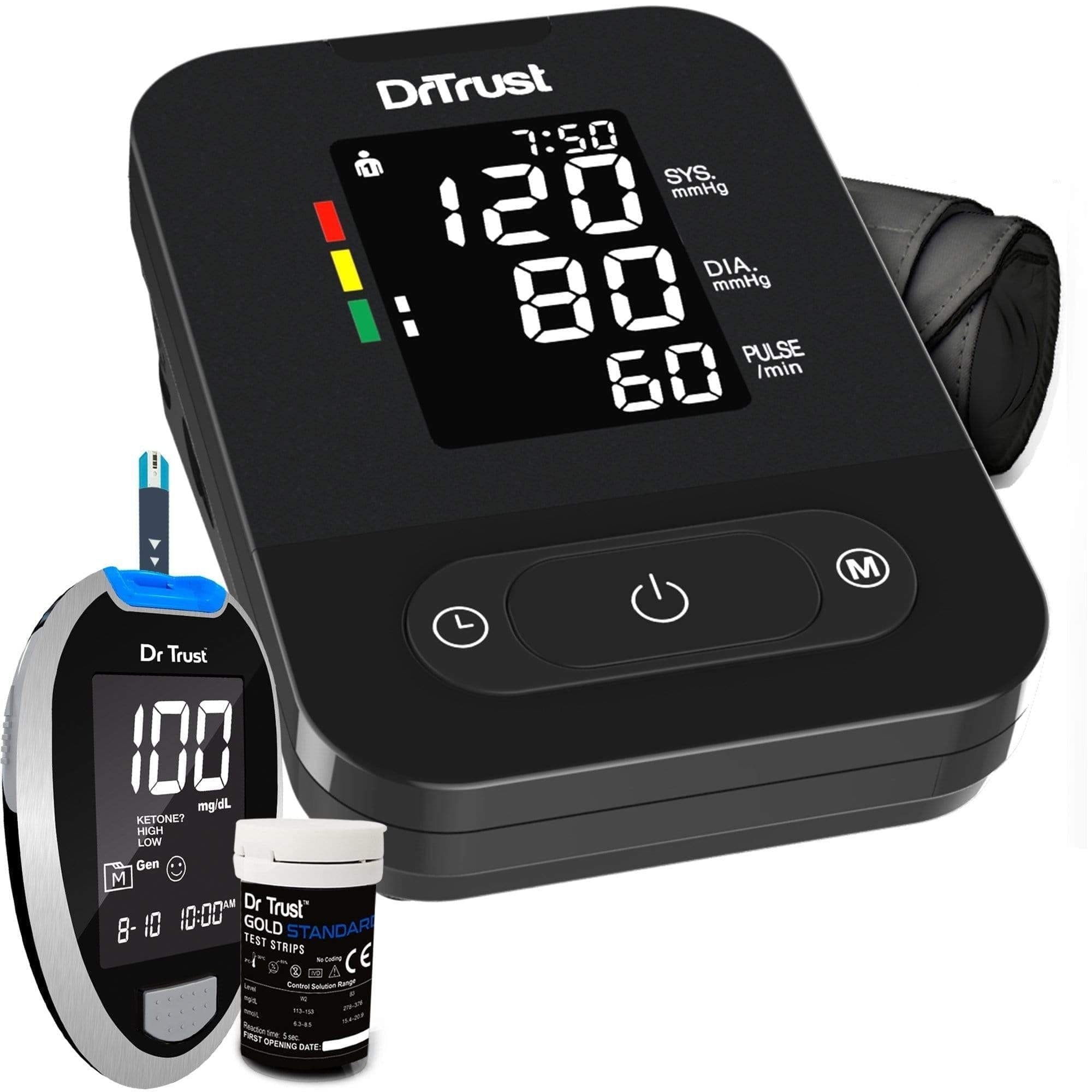 Dr Trust USA Smart BP Machine 101 + Glucose Blood Sugar Testing 9001 with 10 strips | Dr Trust.