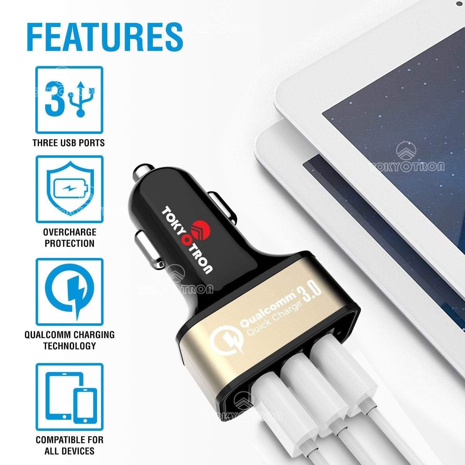 Tokyotron 3 USB Port Car Mobile Charger Qualcomm 3.0 | Dr Trust.