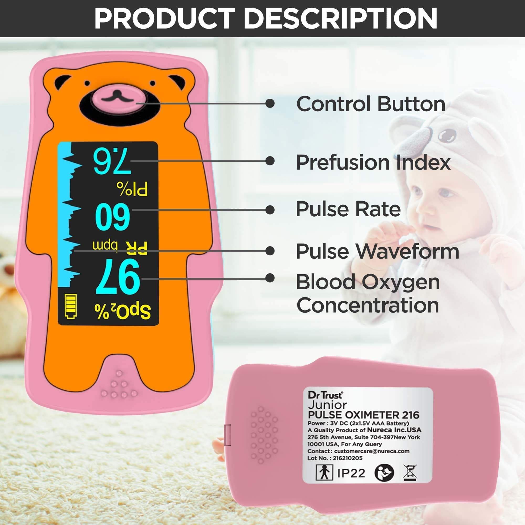 Dr Trust USA Pediatric Pulse Oximeter for Children 216 (Pink) | Dr Trust.