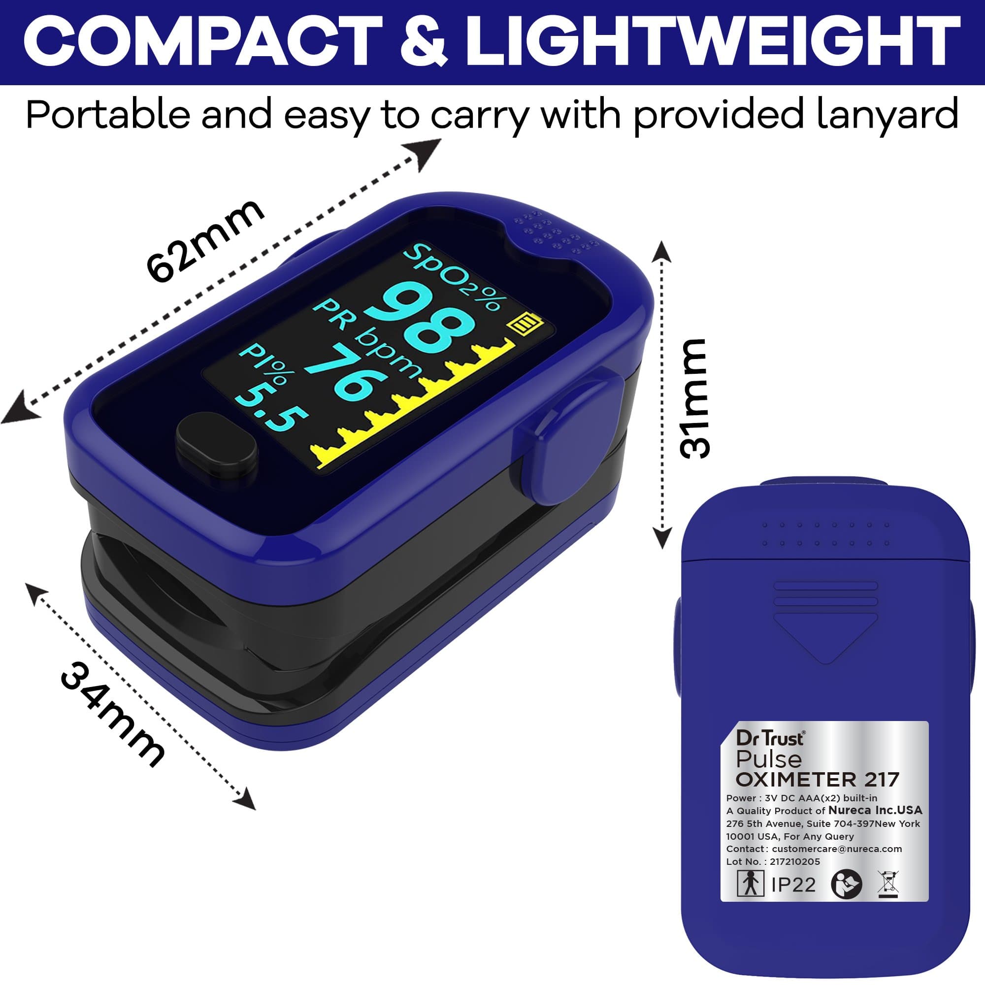 Dr Trust USA Pulse Oximeter 217 (Blue) | Dr Trust.