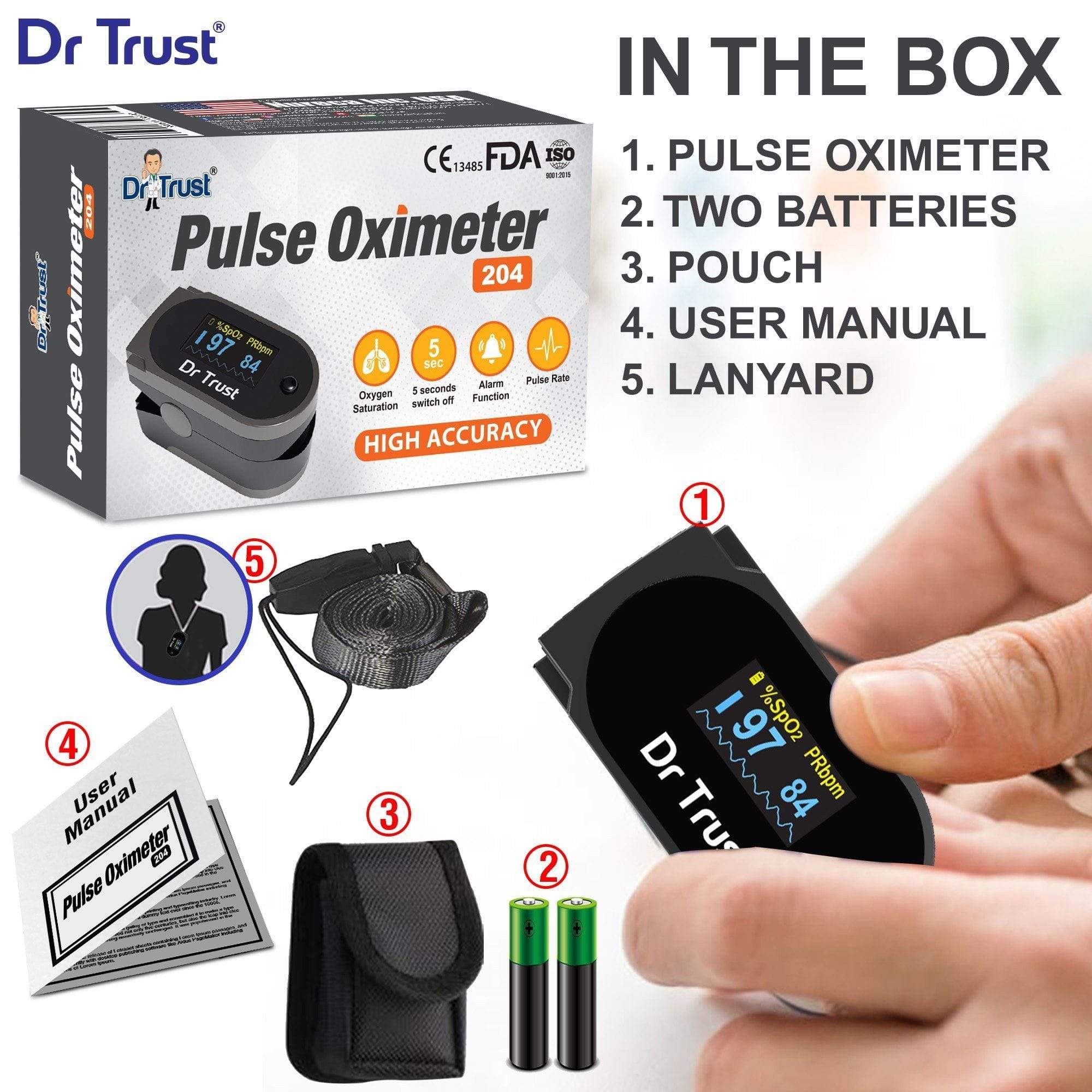 Dr Trust USA Pulse Oximeter Pulse Rate Monitor 204 | Dr Trust.