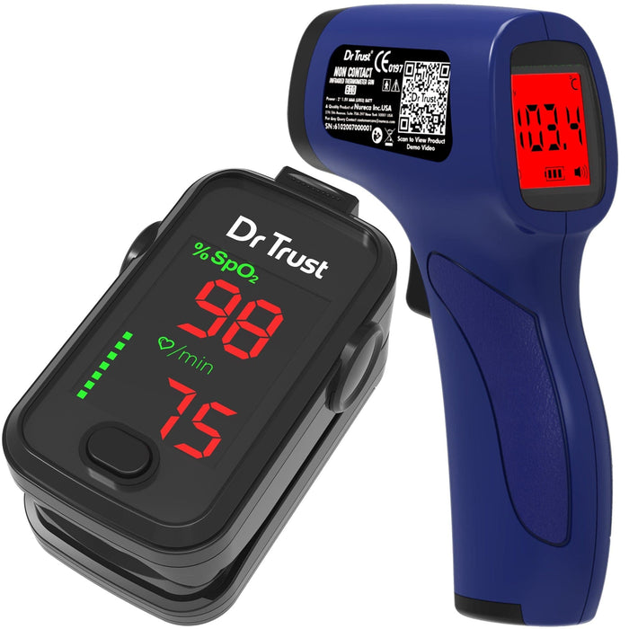 Dr Trust USA Covid Essential Basic Combo Pack - Dr Trust USA Pulse Oximeter 215 + Dr Trust USA Non-Contact IR Infrared | Dr Trust.