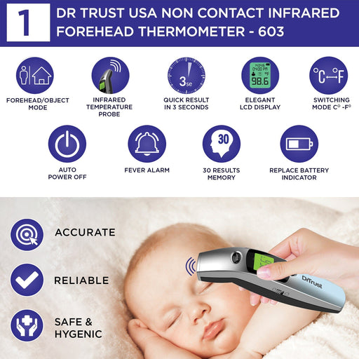 Dr Trust USA Covid Essential Supreme Pack - Dr Trust Pulse Oximeter 215 + Dr Trust Non-Contact Infrared Forehead Thermometer 603 + Dr Trust Steam Vaporizer 901 | Dr Trust.