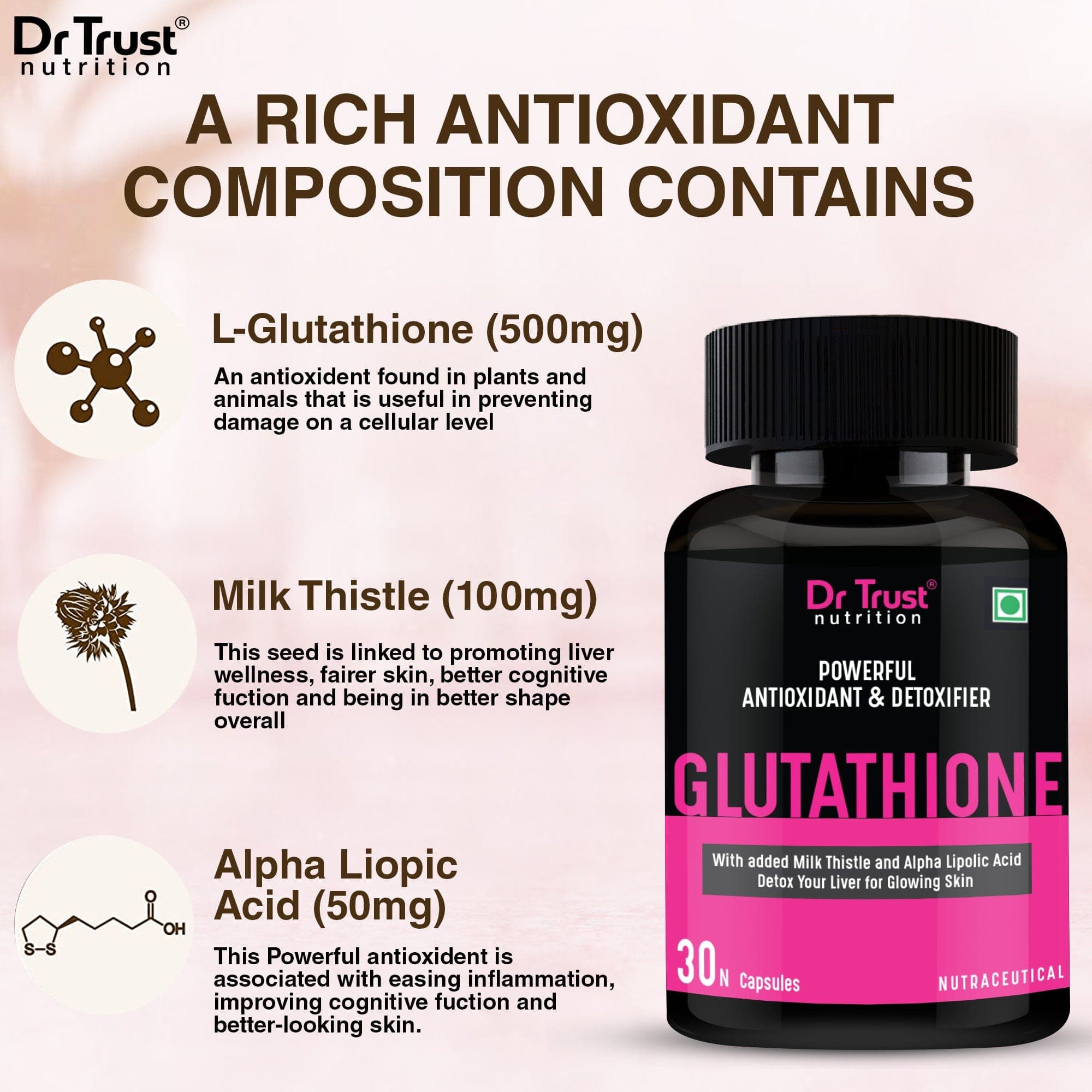 Dr Trust USA Glutathione Vegetarian Capsules 500 mg | Dr Trust.