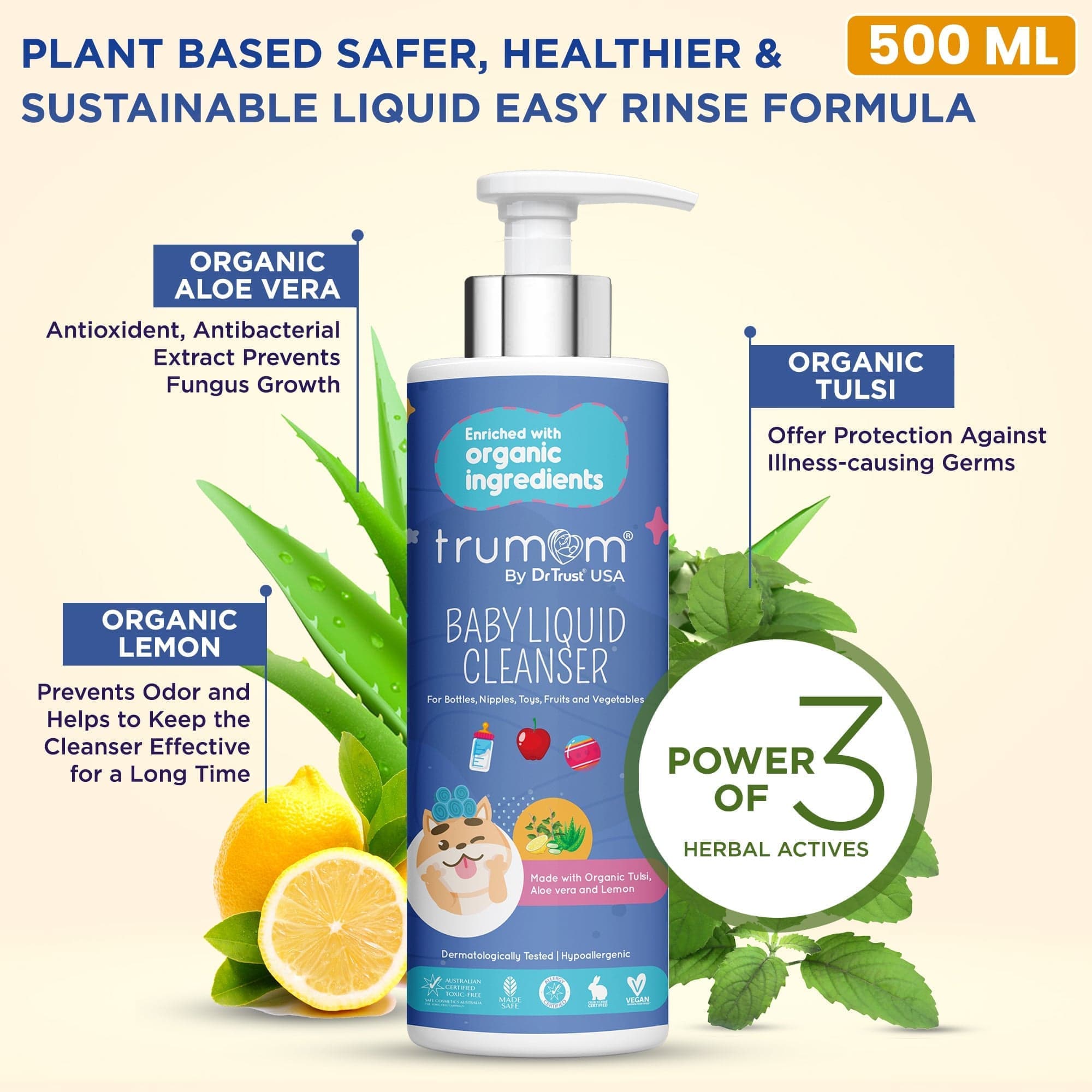 Dr Trust USA Trumom organic Trumom USA ORGANIC Baby Liquid Cleanser 500 ml - Australian Made safe certified, toxins and harmful chemical free