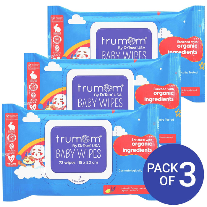 Dr Trust USA Trumom organic Pack of 3 Trumom USA ORGANIC Baby Wipes (Pack of 3) - Australian Made Safe Certified, Toxins & Harmful Chemical Free 2015