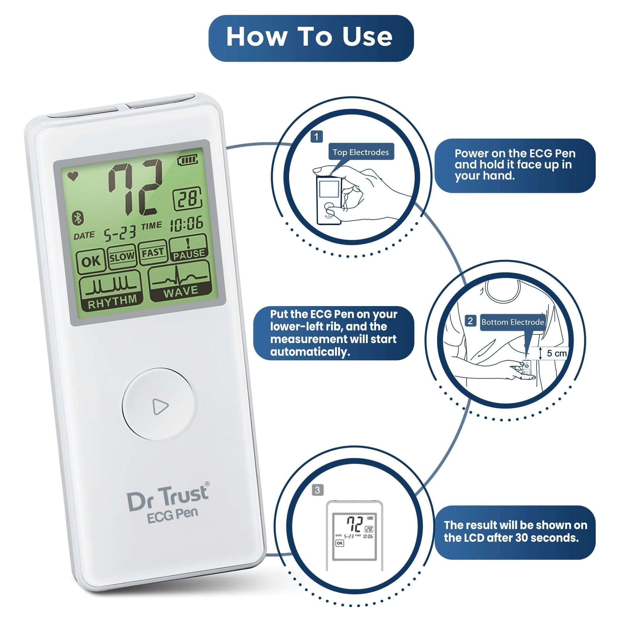 Dr Trust USA ecg Dr Trust USA Portable Bluetooth ECG EKG Electrocardiogram Test Machine 1201