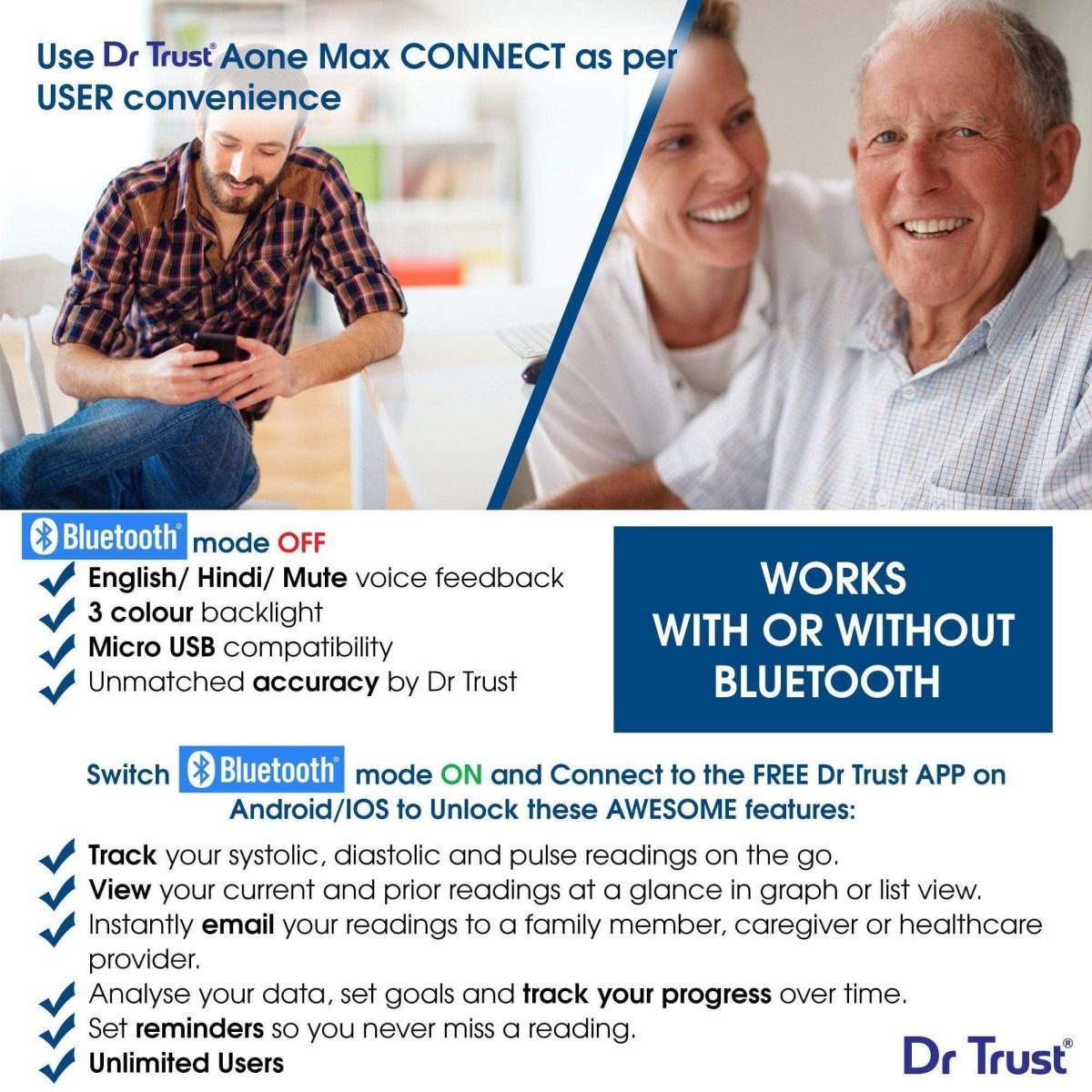 Dr Trust USA A - one Max Connect Bluetooth Blood Pressure Monitor BP machine 105