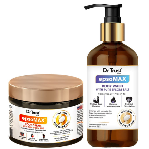 Dr Trust USA body pain Dr Trust USA EpsoMAX Foot Cream(100g) Body Wash(300 ML) with Pure Epsom Salt Combo Offer for Chronic Pain,Inflammation,Soreness & Body Fatigue, Soothe Tired Achy Muscles Effectively, Relieve Foot Pain