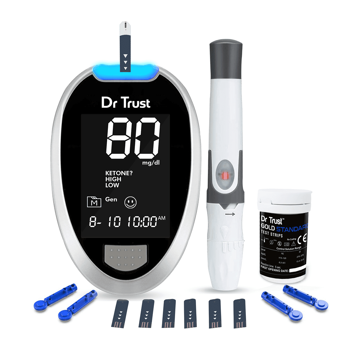 Dr Trust USA Glucometer Dr Trust USA Gold Standard Glucose Monitor Glucometer Sugar Check Testing Machine 9001 with 10 Strips