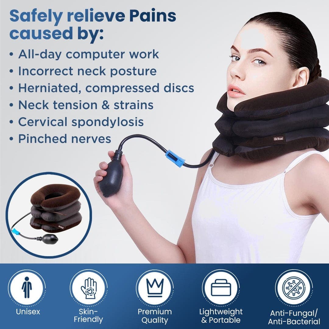 Dr Trust USA Ortho Products Dr Trust USA Cervical Neck Traction Device,Portable Neck Stretcher Cervical Traction Provide Neck Support and Neck Pain Relief,Neck Traction Devices for Home Use Inflatable Neck Decompression 336