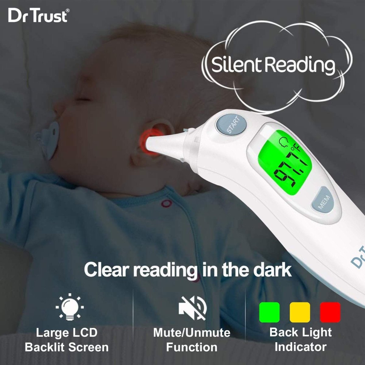 Dr Trust USA Instascan Infrared Forehead & Ear Thermometer 606