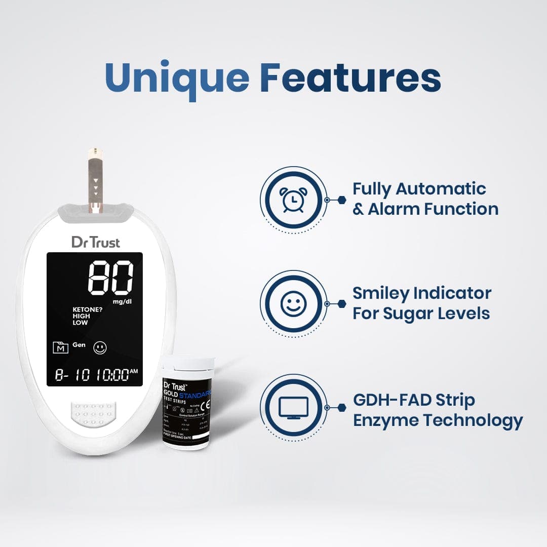 Dr Trust USA Platinum Glucometer 9002 I Digital Sugar Testing Kit (10 Strips)