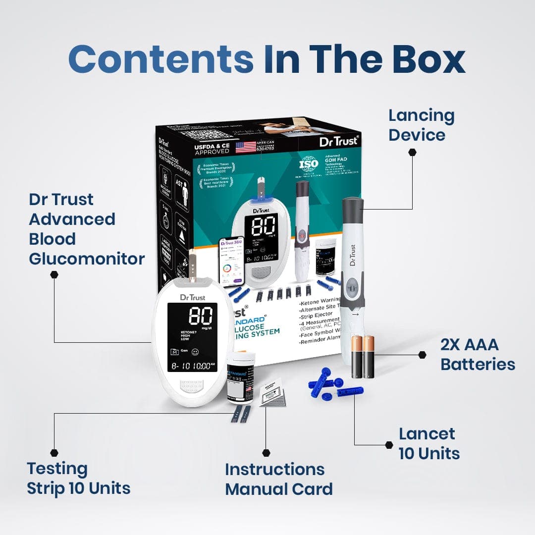 Dr Trust USA Platinum Glucometer 9002 I Digital Sugar Testing Kit (10 Strips)