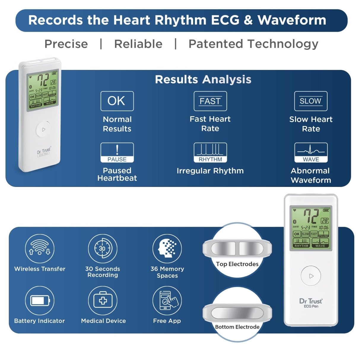 Dr Trust USA Portable Bluetooth ECG/EKG Machine 1201