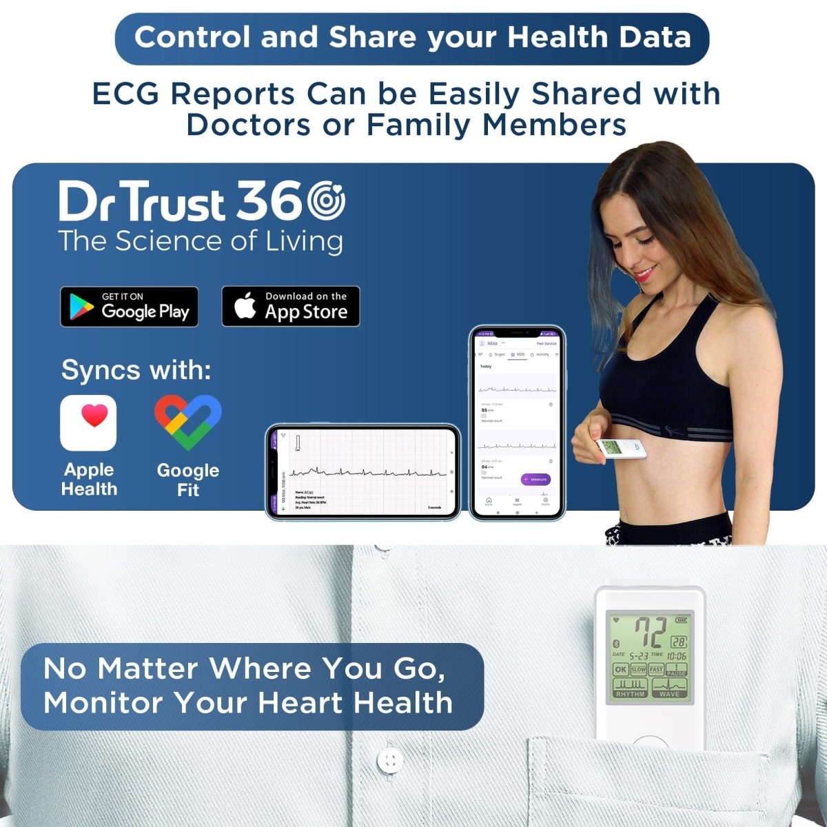 Dr Trust USA Portable Bluetooth ECG/EKG Machine 1201
