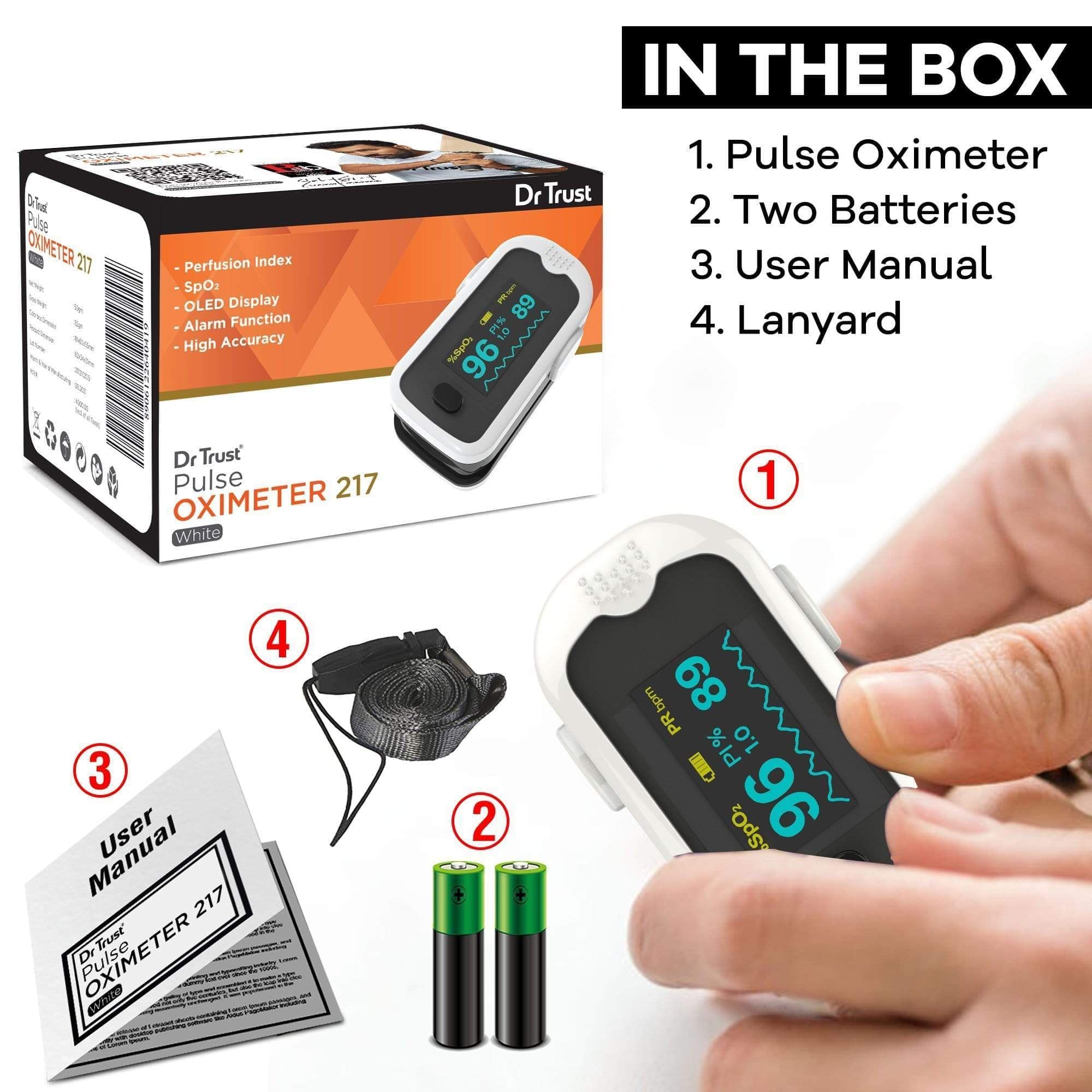 Dr Trust USA Pulse Oximeter 217 (White) | Dr Trust.
